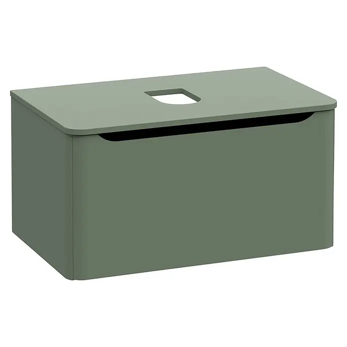 VitrA Integra Round Waschtischunterschrank Integra Round - B x T x H: 76,5 x 52 x 42 cm, Moosgrün - Olivgrüne Aufbewahrungsbox mit Griffaussparung im Deckel. Glattes, modernes Design.