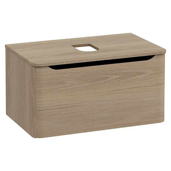 VitrA Integra Round Waschtischunterschrank Integra Round - B x T x H: 76,5 x 52 x 42 cm, Eiche Gold - Helle Holz-Aufbewahrungsbox mit abgerundeten Ecken, Griff auf der Oberseite und Frontöffnung.
