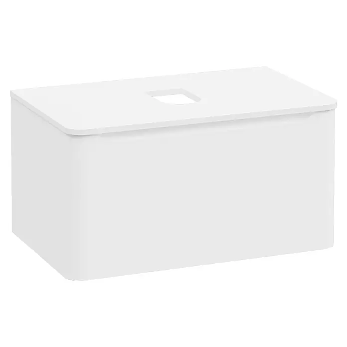 VitrA Integra Round Waschtischunterschrank Integra Round - B x T x H: 76,5 x 52 x 42 cm, Weiß - Weiße rechteckige Aufbewahrungsbox mit Deckel und integriertem Griff.
