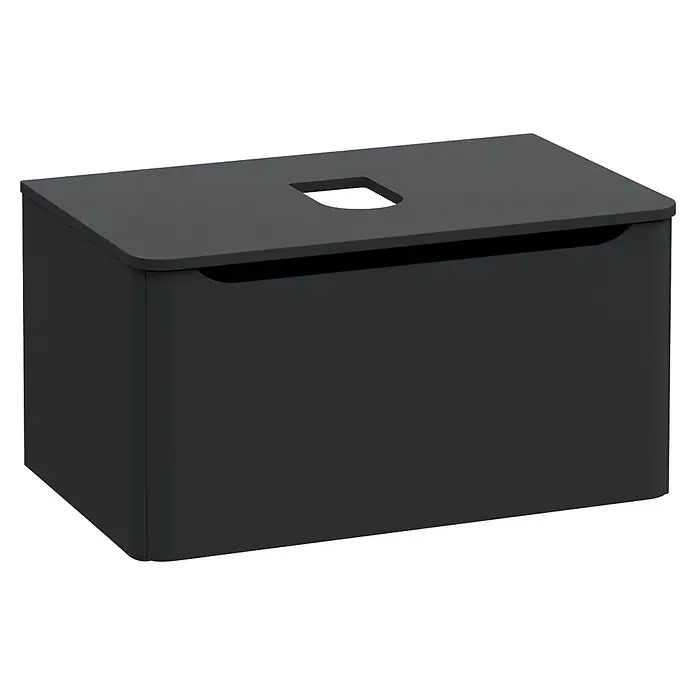 VitrA Integra Round Waschtischunterschrank Integra Round - B x T x H: 76,5 x 52 x 42 cm, Graphit - Matte dunkelgraue Aufbewahrungsbox mit Deckel und Griffaussparung.