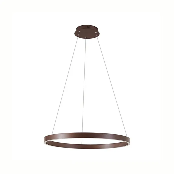 Lucande Pendelleuchte Yonam - braun / rost, kaffeebraun, weiß - Dunkelbraune runde LED-Pendelleuchte, an Drähten von passendem Deckenbaldachin abgehängt.