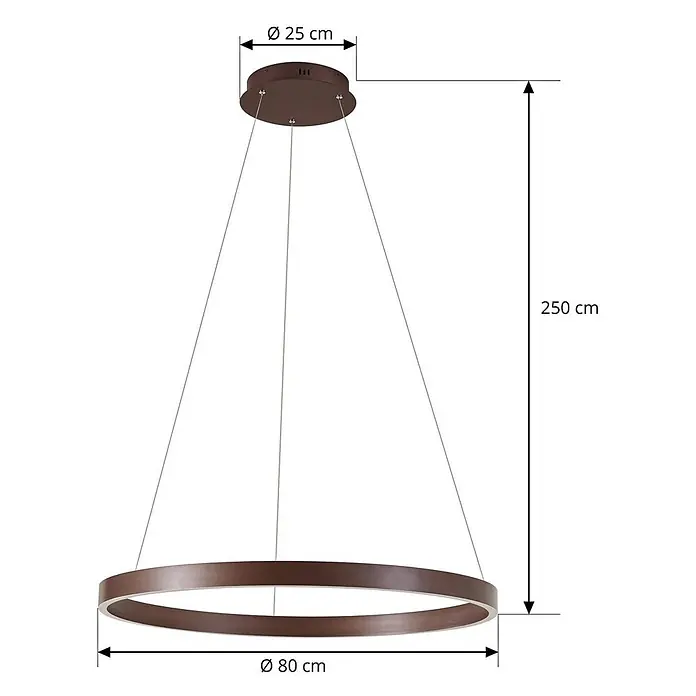 Lucande Pendelleuchte Yonam - braun / rost, kaffeebraun, weiß - Braune runde Pendelleuchte, 80 cm Ringdurchmesser, 250 cm Gesamthöhe.