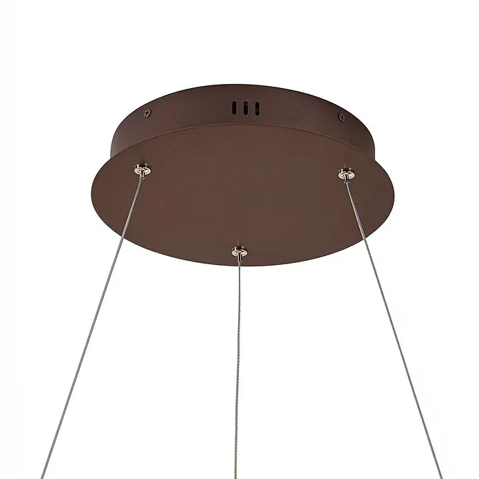 Lucande Pendelleuchte Yonam - braun / rost, kaffeebraun, weiß - Braune Metall-Deckenrosette mit drei Aufhängeseilen für eine Pendelleuchte.