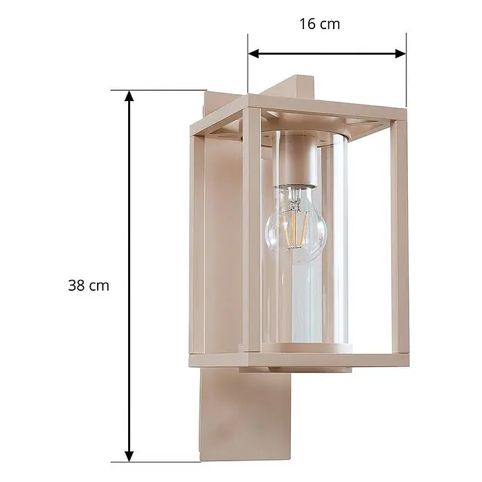 Lucande Außenwandleuchte Ferda - creme / amber, creme / amber, IP44 - Beige Wandleuchte aus Metall für den Außenbereich mit Glaszylinder und sichtbarer Glühbirne, 38x16 cm.