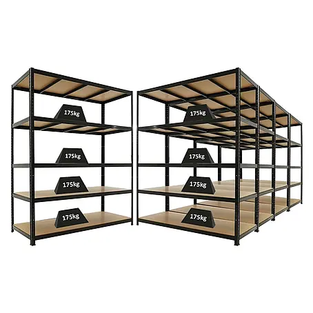 PROREGAL Mega Deal 5x Schwerlastregal TAURUS 180x150x60cm mit Fachlast 175kg Schwarz Kellerregal, Steckregal, Garagenregal, Lagerregal