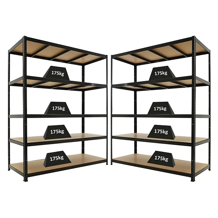 PROREGAL Mega Deal 2x Schwerlastregal TAURUS 180x150x60cm mit Fachlast 175kg Schwarz Kellerregal, Steckregal, Garagenregal, Lagerregal -  - Zwei schwarze Metallregale mit je 5 Holzregalböden, belastbar bis 175kg pro Boden.