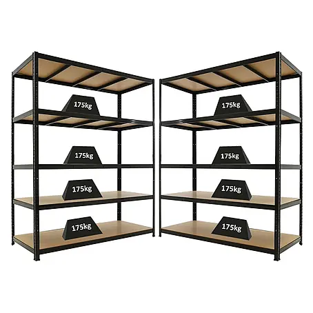 PROREGAL Mega Deal 2x Schwerlastregal TAURUS 180x150x60cm mit Fachlast 175kg Schwarz Kellerregal, Steckregal, Garagenregal, Lagerregal