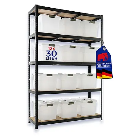 Proregal  Schwerlastregal RAGNAR inkl 12x Aufbewahrungsbox 30 Liter