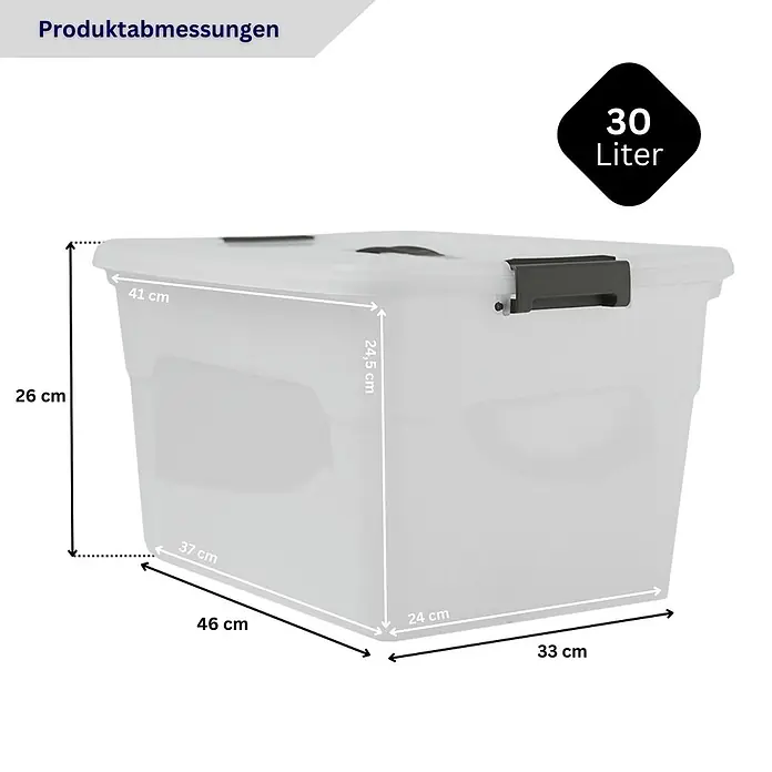 Proregal Schwerlastregal RAGNAR inkl 12x Aufbewahrungsbox 30 Liter - H x B x T: 180 x 120 x 40 cm, Traglast pro Boden: 175 kg, Anzahl Böden: 5 Stk., Stecken, Schwarz - Durchsichtige weiße Plastik-Aufbewahrungsbox mit Deckel und schwarzen Verschlüssen, 30 Liter Fassungsvermögen.
