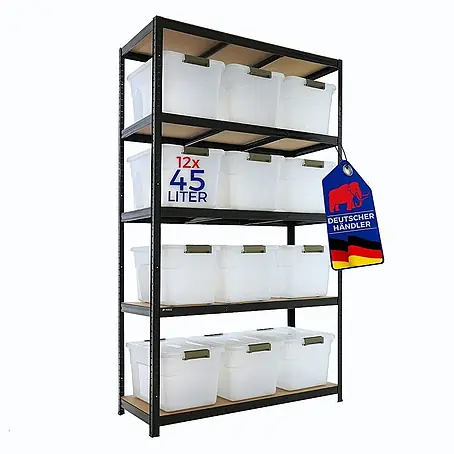 Proregal  Schwerlastregal RAGNAR inkl 12x Aufbewahrungsbox 45 Liter