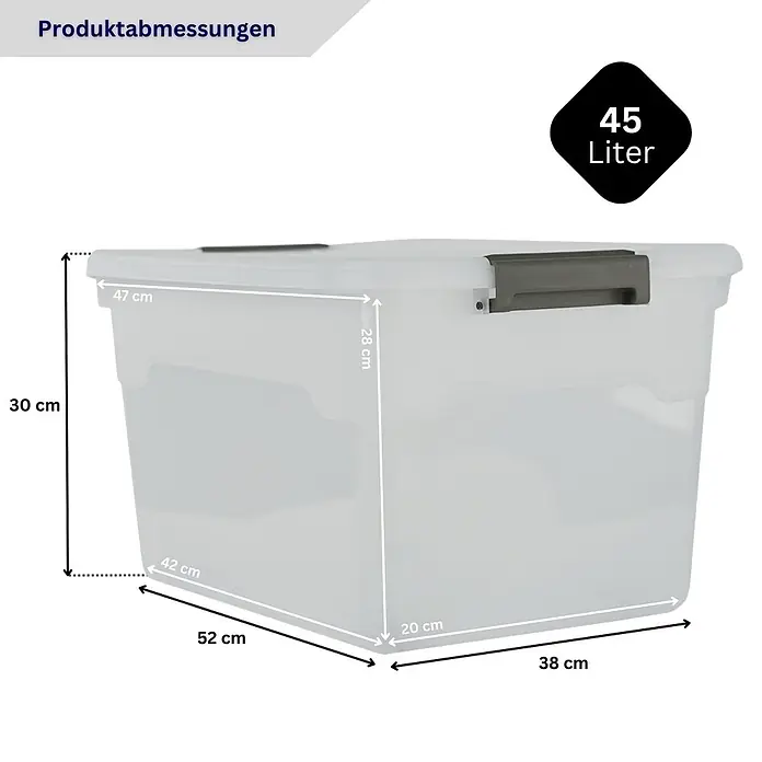 Proregal Schwerlastregal RAGNAR inkl 12x Aufbewahrungsbox 45 Liter - Traglast pro Boden: 175 kg, Anzahl Böden: 5 Stk., Stecken, Schwarz - Transparente Kunststoff-Aufbewahrungsbox mit Deckel, Maße 52x38x30 cm und 45 Liter Volumen.
