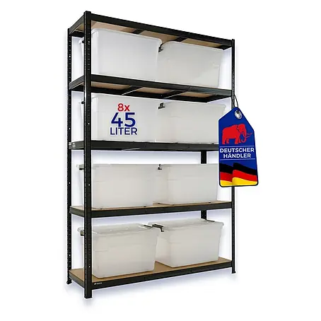 Proregal  Schwerlastregal RAGNAR inkl 8x Aufbewahrungsbox 45 Liter