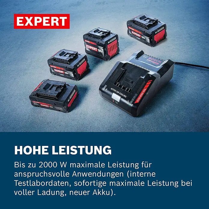 Bosch Professional AMPShare 18V Akku & Ladegerät 1X EXBA 18V-40, GAL 12V/18V - 18 V, 1 Akku, 4 Ah - Mehrere schwarze und rote Bosch Expert 18V Akkus mit Ladegerät für hohe Leistung.