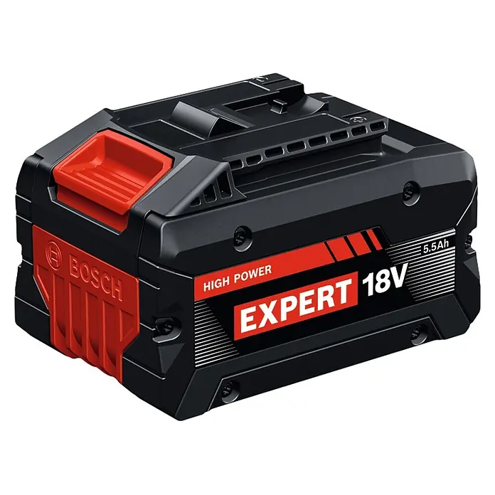 Bosch Professional AMPShare 18V Akku Expert - 18 V, 5,5 Ah, Li-Ionen - Bosch High Power EXPERT 18V 5.5Ah Akku, schwarz-rot.