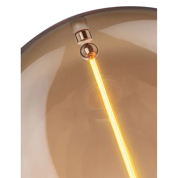 Paulmann LED-Lampe Floating G95 Gold - E27, Warmweiß, 140 lm, 2,8 W - Nahaufnahme eines glühenden, bernsteinfarbenen LED-Filaments in einer Retro-Glühbirne.