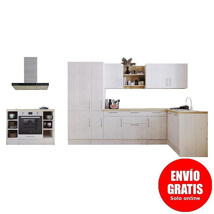 Respekta Cocina de isla Anton con fuego (An x L: 310 x 172 cm, Blanco, Con electrodomésticos) | BAUHAUS