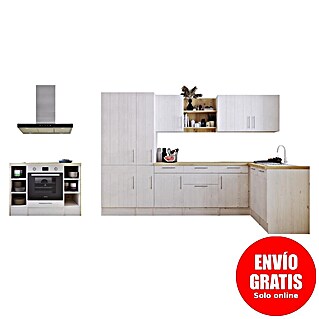 Respekta Cocina de isla Anton con fuego (An x L: 310 x 172 cm, Blanco, Con electrodomésticos)
