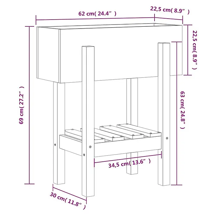 Furnicato Kräuterhochbeet Kiefernholz - L x B x H: 30 x 62 x 69 cm, Material: Holz - Holz-Hochbeet mit unterem Lamellenregal, inkl. aller wichtigen Maße.
