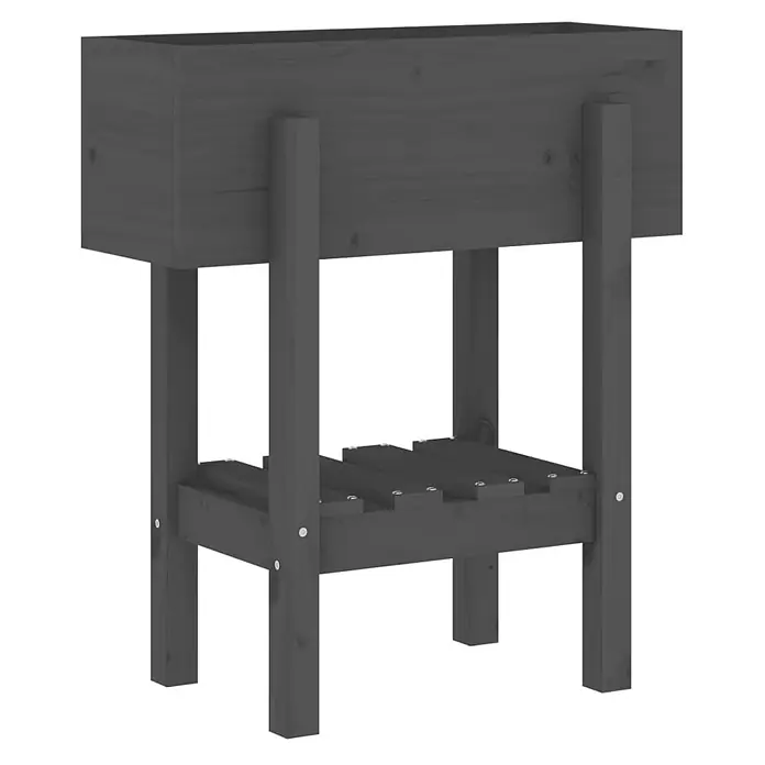 Furnicato Kräuterhochbeet Massives Kiefernholz - L x B x H: 30 x 62 x 69 cm, Material: Holz - Dunkelgraues Hochbeet aus Holz mit erhöhtem Pflanzkasten und Lattenregal darunter.