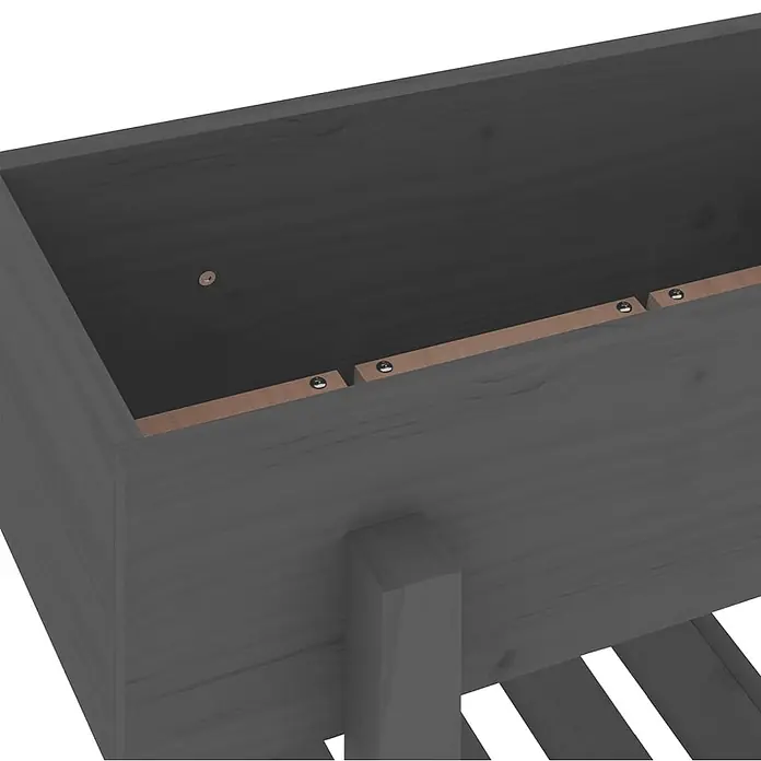 Furnicato Kräuterhochbeet Massives Kiefernholz - L x B x H: 30 x 62 x 69 cm, Material: Holz - Innenansicht einer grauen Holzkiste mit hellbraunen Stützleisten, die in die Bretter geschraubt sind.
