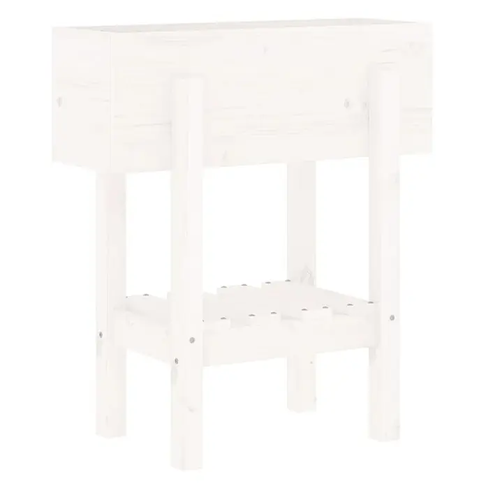 Furnicato Kräuterhochbeet Massives Kiefernholz - L x B x H: 30 x 62 x 69 cm, Material: Holz - Weißes Hochbeet aus Holz mit Ablagefläche.