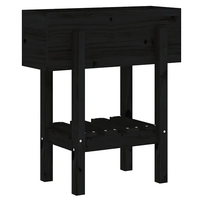 Furnicato Kräuterhochbeet Kiefernholz - L x B x H: 30 x 62 x 69 cm, Material: Holz - Schwarzes Hochbeet aus Holz mit einer unteren Lattenablage.