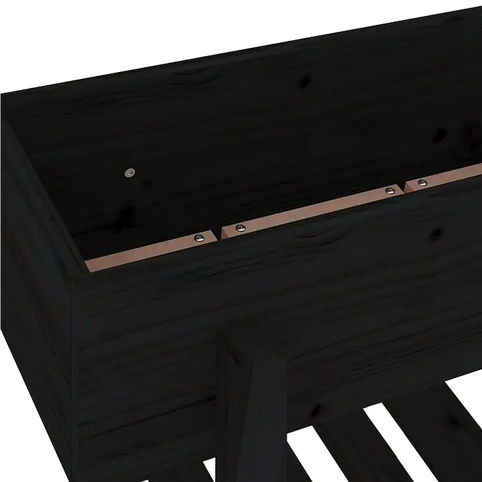 Furnicato Kräuterhochbeet Kiefernholz - L x B x H: 30 x 62 x 69 cm, Material: Holz - Innenansicht eines dunklen Holz-Pflanzkastens mit hellen Holzstützen und Metallschrauben.