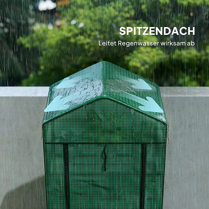 Outsunny Gewächshaus - Außenmaß inkl. Dachüberstand (B x T): 69 x 49 cm, Material Seitenwand: Kunststoff, 0,3 mm, Schwarz - Grünes Mini-Gewächshaus mit Spitzdach, das Regenwasser effektiv ableitet.