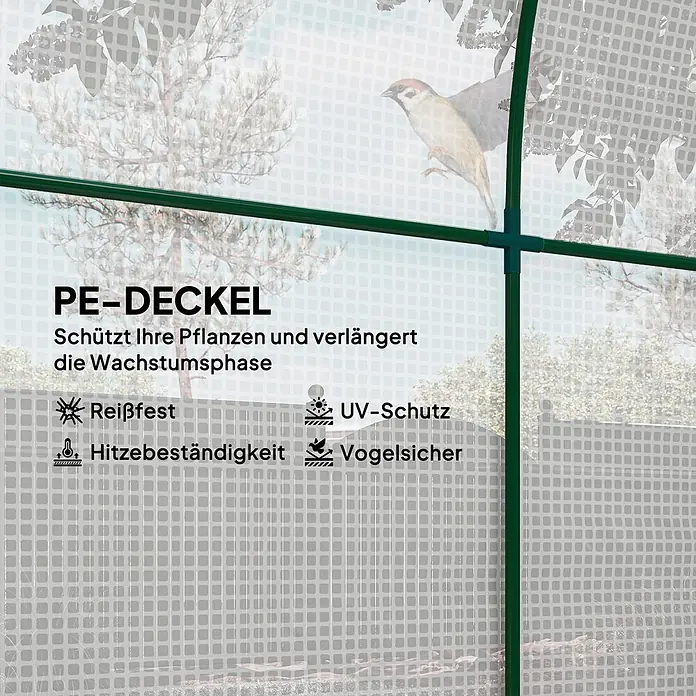 Outsunny Gewächshaus - 180 x 180 cm, Material Seitenwand: Kunststoff, 0,3 mm, Weiß - Gitterfolie für Gewächshäuser mit grünem Rahmen, bietet Reiß-, UV-, Hitze- und Vogelschutz für Pflanzen.