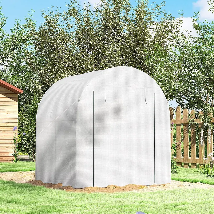 Outsunny Gewächshaus - 180 x 180 cm, Material Seitenwand: Kunststoff, 0,3 mm, Weiß - Weißes, gewölbtes Mini-Gewächshaus mit Gitterbezug im Garten, geeignet für Pflanzenwachstum.