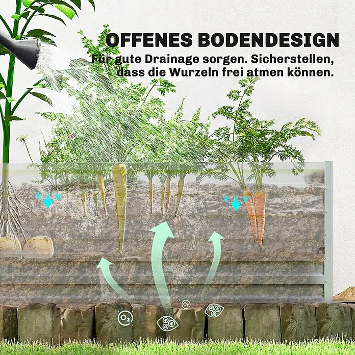 Furnicato Gewächshaus - 141 x 190 cm, Material Seitenwand: Stahl, 14 mm, weiß - Erhöhtes Gartenbeet mit transparenter Seitenwand und offenem Bodendesign, das Drainage und Wurzelbelüftung für Gemüse wie Karotten fördert.