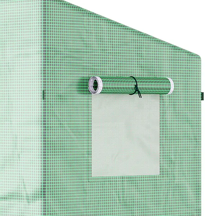 Furnicato Gewächshaus - 76 x 200 cm, Material Seitenwand: Kunststoff, 14 mm, Grün - Transparente Gewächshausfolie mit grünem Gitter und aufrollbarem Fenster mit Bindeband.