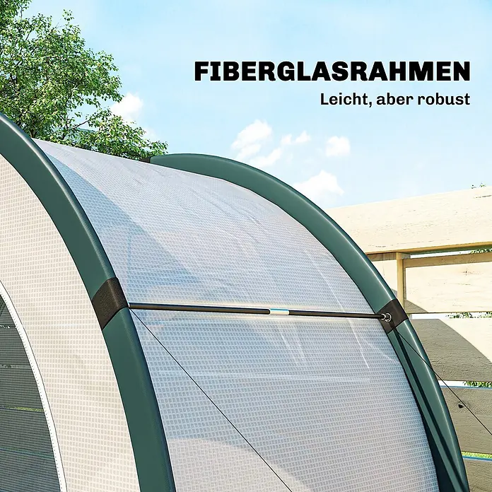 Outsunny Gewächshaus - Außenmaß inkl. Dachüberstand (B x T): 200 x 80 cm, Material Seitenwand: Kunststoff, 0,3 mm, Dunkelgrün - Gewächshaus-Tunnel für den Außenbereich mit dunkelgrünem Fiberglasrahmen und durchsichtiger Gitterabdeckung, leicht und robust.