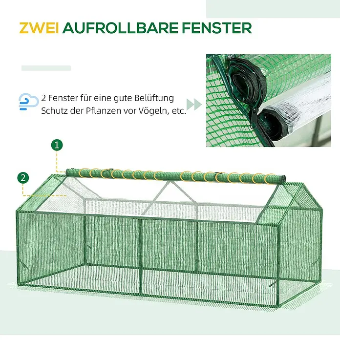 Furnicato Gewächshaus - 90 x 180 cm, Material Seitenwand: Metall, 14 mm, silber - Grünes Gewächshaus mit zwei aufrollbaren Fenstern für Belüftung und Pflanzenschutz.