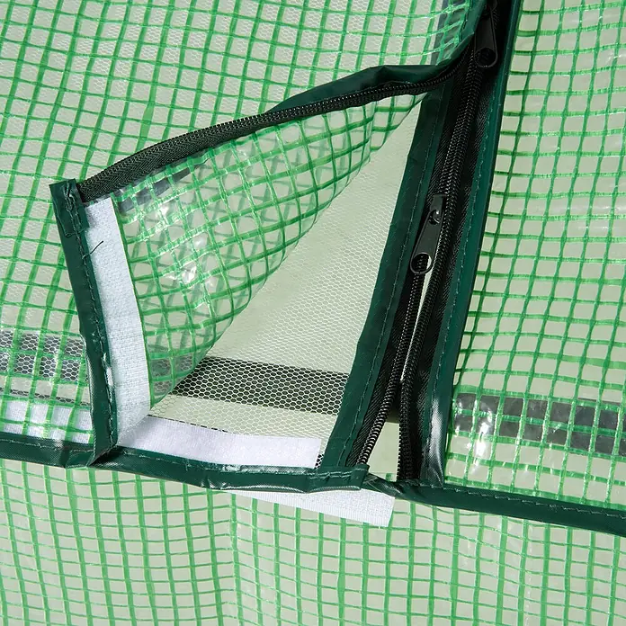 Furnicato Gewächshaus - 90 x 180 cm, Material Seitenwand: Metall, 14 mm, silber - Gewächshausfolie: transparente, grün-gerasterte Kunststofffolie mit Reißverschluss, Netzgewebe und Klettverschlüssen zur Belüftung.