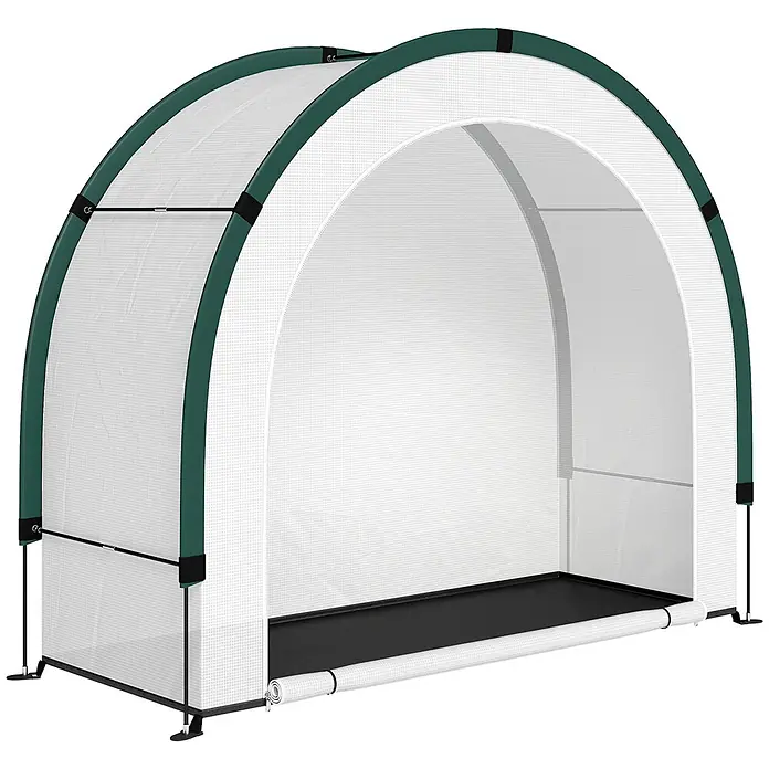 Furnicato Gewächshaus - Außenmaß inkl. Dachüberstand (B x T): 200 x 80 cm, Material Seitenwand: Kunststoff, 14 mm, silber - Weißes, bogenförmiges Pflanzenschutzhaus mit dunkelgrünem Rahmen und transparenter Netzabdeckung. Mit aufrollbarer Frontöffnung.