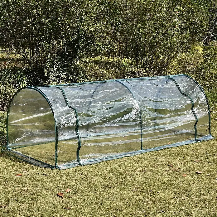 Furnicato Gewächshaus - 100 x 250 cm, Material Seitenwand: Stahl, 14 mm, grün - Kleines, gewölbtes Klarsicht-Gewächshaus mit grünem Rahmen.