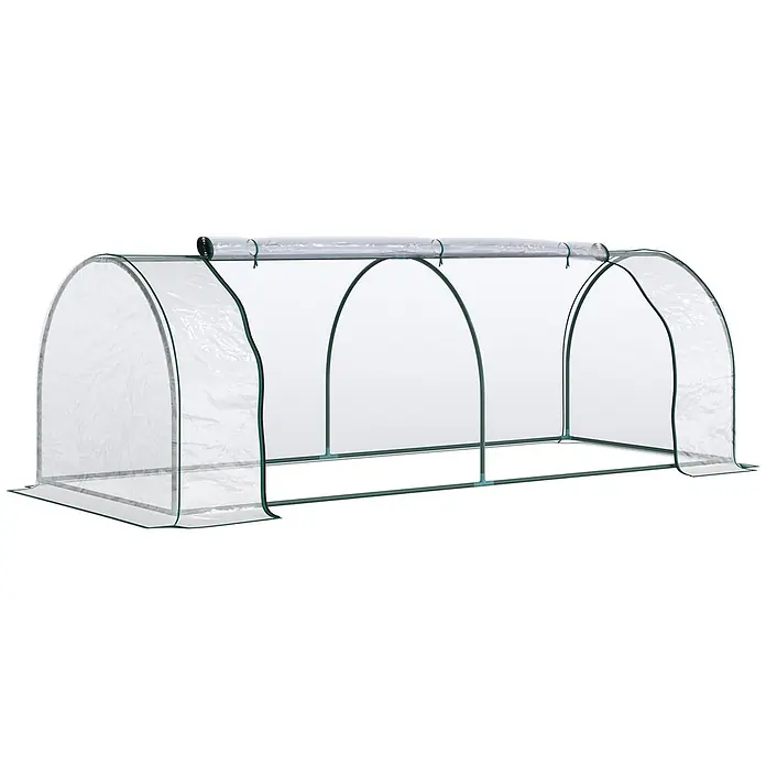 Furnicato Gewächshaus - 100 x 250 cm, Material Seitenwand: Stahl, 14 mm, grün - Transparenter Gewächshaustunnel mit grünem Rahmen und aufrollbarer Oberseite zur Belüftung.