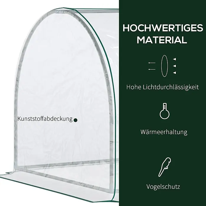 Furnicato Gewächshaus - 100 x 250 cm, Material Seitenwand: Stahl, 14 mm, grün - Kleines transparentes Kunststoffgewächshaus für Pflanzenschutz, Licht und Wärmeerhaltung.