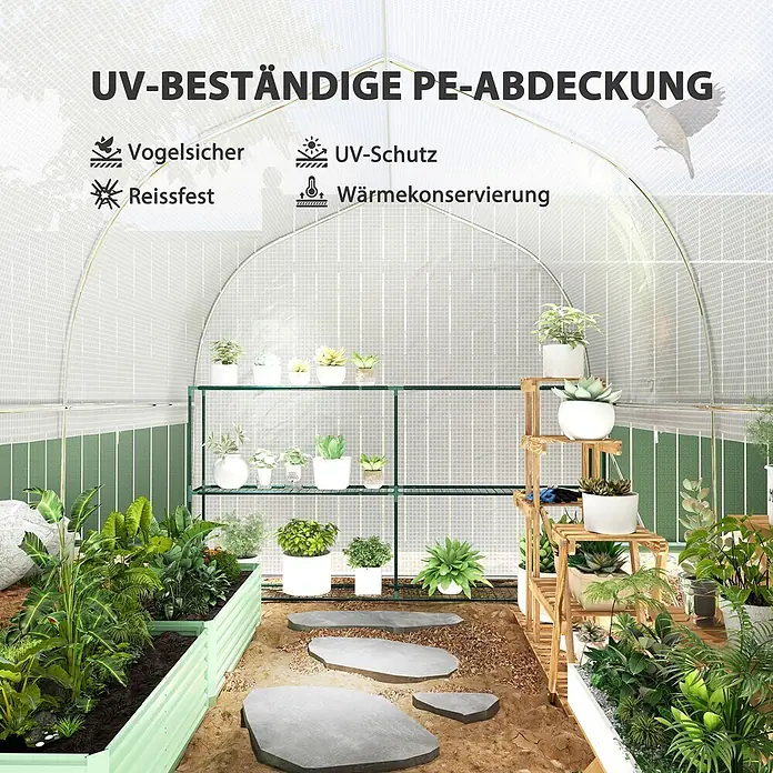 Furnicato Gewächshaus PE-Abdeckung - 200 x 300 cm, Material Seitenwand: Stahl, 14 mm, Grau - Gewächshaus mit UV-beständiger, reißfester PE-Abdeckung, schützt Pflanzen vor UV und Vögeln, konserviert Wärme.