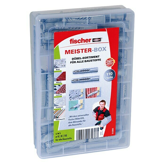 Fischer Meister-Box Universaldübel-Set UX/UX R (110-tlg., Ohne Schrauben/Haken, Nylon)