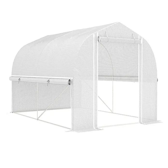 Furnicato Gewächshaus PE-Abdeckung - 200 x 300 cm, Material Seitenwand: Stahl, 14 mm, Grau - Weißes, transluzentes Folien-Gewächshaus mit aufrollbarer Frontöffnung und Seitenfenstern.