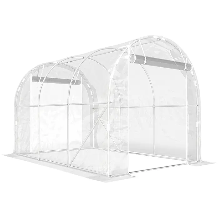 Furnicato Gewächshaus - 295 x 295 cm, Material Seitenwand: Stahl, 14 mm, silber - Transparenter Folientunnel mit weißem Metallrahmen für den Garten.