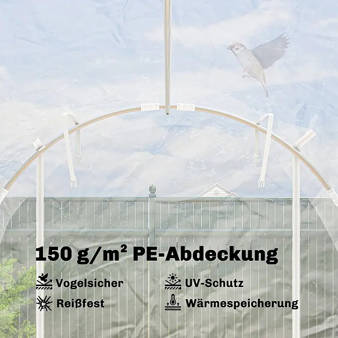 Outsunny Gewächshaus - 195 x 295 cm, Material Seitenwand: Kunststoff, 0,6 mm, Transparent - Transparente 150 g/m² PE-Gewächshausabdeckung, vogelsicher, reißfest, mit UV-Schutz und Wärmespeicherung.