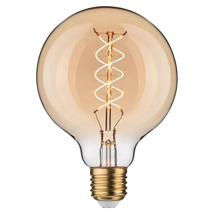 Paulmann LED-Lampe S-Form G95 - E27, Dimmbar, Warmweiß, 300 lm, 4,2 W - Bernsteinfarbene Vintage-Glühbirne mit sichtbarem, glühendem Spiralfaden und Messingsockel.