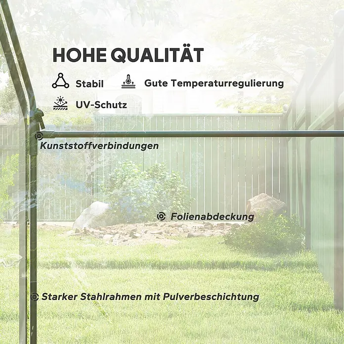 Outsunny Gewächshaus - 180 x 100 cm, Material Seitenwand: Kunststoff, 0,3 mm, Grün - Stabiler Gewächshausrahmen aus pulverbeschichtetem Stahl mit Kunststoffverbindungen und Folienabdeckung für UV-Schutz und Temperaturregulierung.