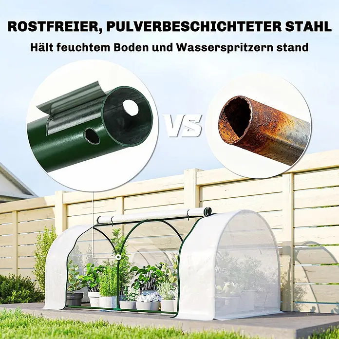 Outsunny Gewächshaus - Außenmaß inkl. Dachüberstand (B x T): 200 x 100 cm, Material Seitenwand: Kunststoff, 0,45 mm, Grün - Mini-Gewächshaus mit grünem, pulverbeschichtetem Stahlrahmen, rostbeständig, verglichen mit einem rostigen Rohr.