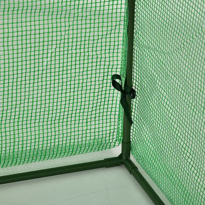 Outsunny Gewächshaus - 295 x 100 cm, Material Seitenwand: Kunststoff, 0,3 mm, Grün - Grüne gitterverstärkte Gewächshausfolie am grünen Rohrrahmen mit Band befestigt.