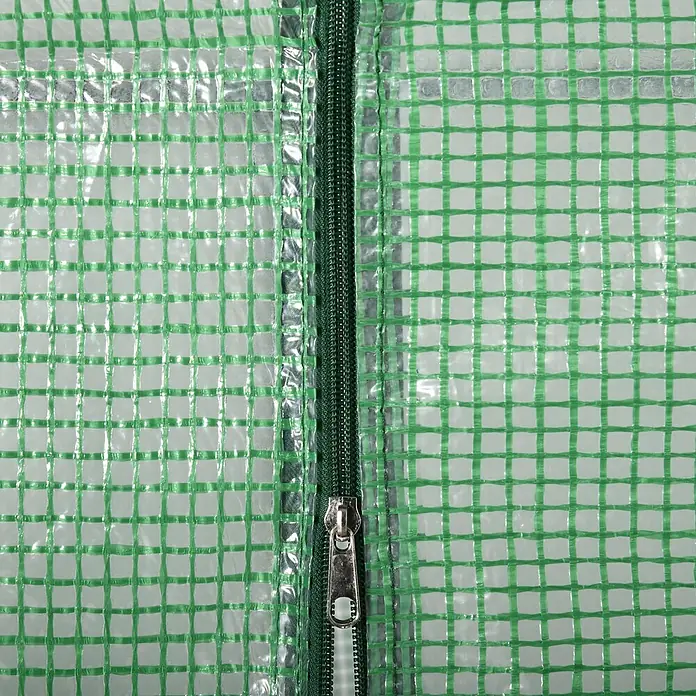 Furnicato Gewächshaus - Außenmaß inkl. Dachüberstand (B x T): 141 x 191 cm, Material Seitenwand: Stahl, 14 mm, silber - Grüne gitterverstärkte, transparente Gewächshausabdeckung aus Kunststoff mit dunklem Reißverschluss in der Mitte.