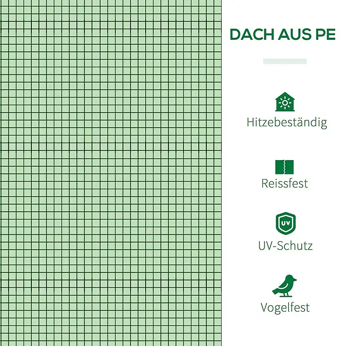 Outsunny Gewächshaus - 295 x 100 cm, Material Seitenwand: Kunststoff, 0,3 mm, Grün - Grünes PE-Gitter, hitze-, reiß-, UV- und vogelfest.